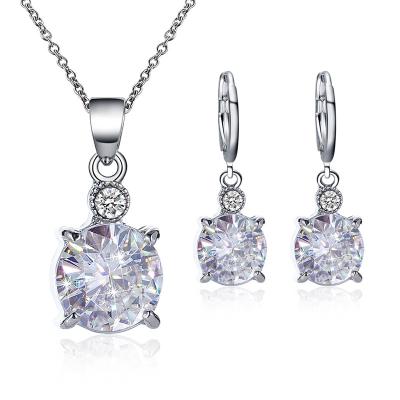 China Fashion High Quality Temperament Set Bridal Round Jewelry Set Crystal Earrings Necklace Set Zircon Alloy Jewelry Set for sale