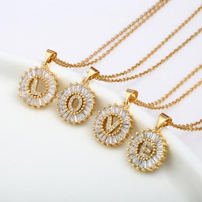 China TRENDY 26 Letters Copper Inlaid Cubic Zircon Vacuum Plating Stainless Steel Chain Necklace for sale