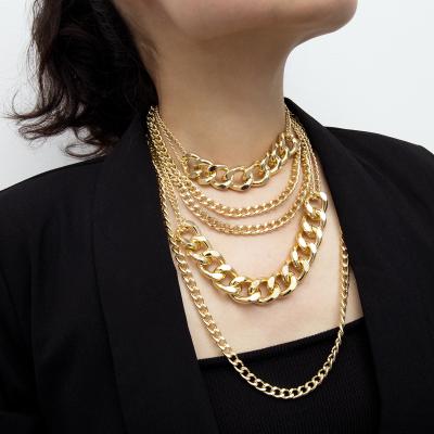 China Fashionable Custom Factory Wholesale Cuban Link Necklace Jewelry Women 5 Layered Cuban Chain Necklace for sale