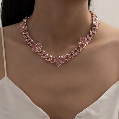 China TRENDY Butterfly Necklace Tarnish Free Non To Tarnish Wholesale Volume CZ Diamond Pink Butterfly Chain Jewelry for sale