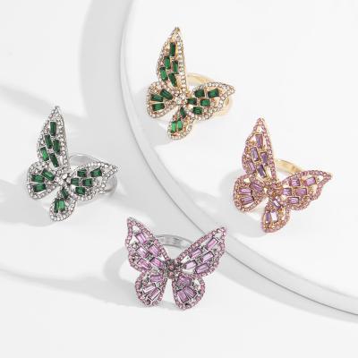 China Vintage Customize Sweet And Cool Hollow Diamond Colored Butterfly Ring All-match Fashion for sale