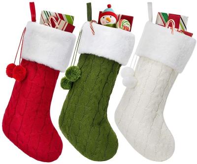 China Europe Christmas Ornament Knitted Chunky White Wool Socks Hotel Home Christmas Socks for sale