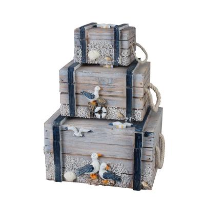 China Mediterranean Creative Europe Ocean Wind Sea Wooden Box Decoration Style Beach Wooden Box Stage Props Decoration for sale