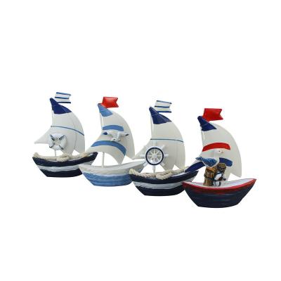 China Mediterranean Europe color mini tin yacht home table decoration with marine style step shot props for sale