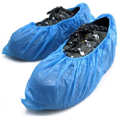 China Elastic Sewn Non Slip Shoe Covers Disposable , Single Use Blue Plastic Overshoes for sale