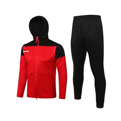 China 2022 Breathable Hot Selling Breathable Long Pull Hooded Red Soccer Suit Training Jersey Sports Wear for sale