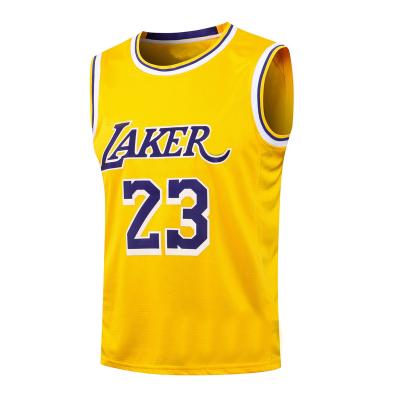 China Yellow basketball jersey of no. Breathable Laker-s America's 23 Round Neck Basketball (Hot Pressed) for sale