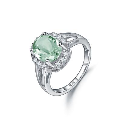 China Fashion Style Ring Jewelry A3120R Dwelling Natural Stone Ring For Women Silver Green Amethyst Prasiolite Good Quality 8X10 Wholesale Customs Fine Jewelry for sale