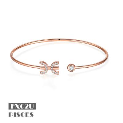 China FX02 Pisces CLASSIC Sign Jewelry Adjustable Dwelling 12 Zodiac Bracelet Rose Gold Plated 925 Sterling Silver White Moissanite Diamond for sale