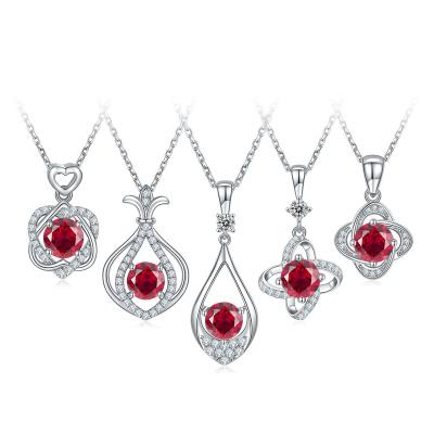 China Wholesale Remaining CLASSIC Jewelry Gold Plated 925 Sterling Silver Custom Gemstone Created Ruby Pendant Necklace For Girl for sale