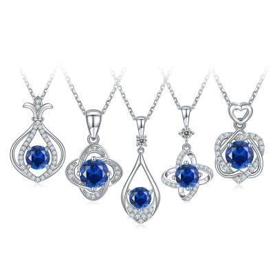 China Fine Jewelry CLASSIC Abiding Custom Gemstone Created Sapphire Gold Plated 925 Sterling Silver Wedding Necklace Sets for sale