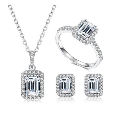 China Wholesale Remaining CLASSIC 925 Sterling Silver Emerald Cut Moissanite Diamond Womens Jewelry Set Jewelry Set HL03 for sale