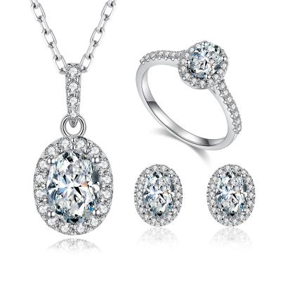 China HL01 CLASSIC Dwelling Fine Jewelry Set 925 Sterling Silver VVS DEF Color Oval Cut Moissanite Diamond Wedding Bridal Set for sale