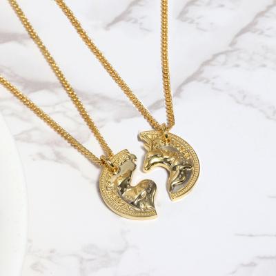 China C1JX Factory Fashion Jewelry 925 Fine Round CLASSIC Sterling Silver Gold Plated Wholesale C1JX Friendship Couples Pendant Necklace for sale