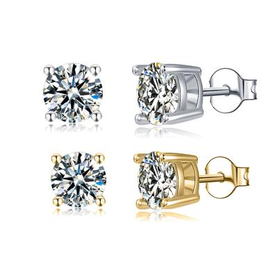 China Wholesale Jewelry Classic Style 4 Dwelling Custom Solitaire Dwelling CLASSIC Moissanite Fork Jewelry Stud Real Gold Earrings for sale