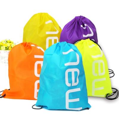 China Custom Handled Cheap Price Logo Printing Kids Sports Waterproof Polyester Nylon Drawstring Bag for sale