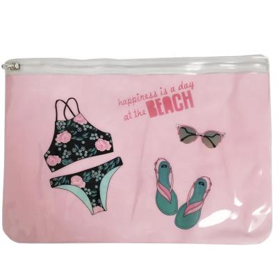 China Custom Printing Safety Bikini Swimwear Packaging Clear Zipper PVC Bag For Beach for sale