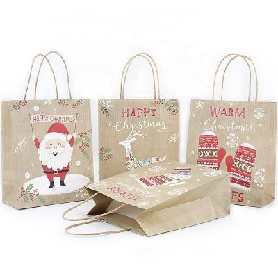 China Recycled Materials Whosale Christmas Kraft Paper Gift Bag For Christmas Party Brown Decorative Paper Bags for sale