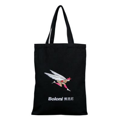 China Eco-Friendly Reusable Custom Black Canvas Cotton Shopping Bag Embroidery Logo Shopping Tote Bag for sale