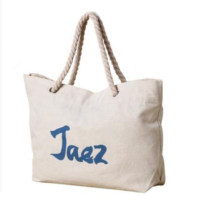 China Large Logo Customized Reusable Rope Handle Canvas Bag Cotton Reusable Shopping Tote Bag for sale