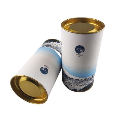 China Luxury Large Sealable Paper Tube Tea Paper Tube Candle Packaging Box Packaging With Liner And Metal Lid For Loose Tea for sale