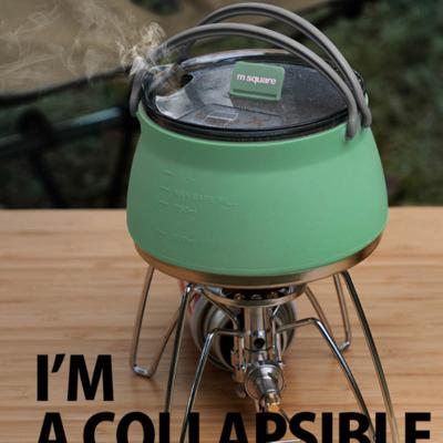 China Glass Metal Collapsilbe Silica Gel Kettle Collapsilbe Outdoor Portable Boiling Light Firepower Viable Dark Green for sale