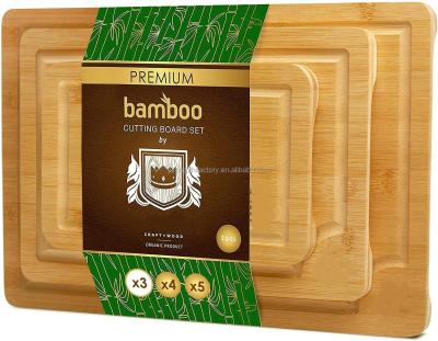 China Hot Selling Sustainable Durable Chopper 3 Pcs Bamboo Cutting Board Set For Kitchen for sale