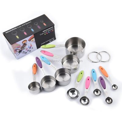 China Wholesale Viable 10 Piece Measuring Cups And Spoons Set With Silicone Handle Stainless Steel Measuring Set for sale