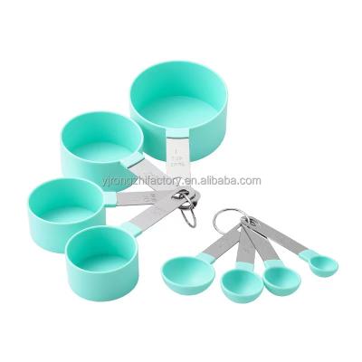 China Viable Wholesale 8 Pcs Plastic Measuring Cups And Spoons Set With Stainless Steel Handle Measuring Tools For Cooking And Baking for sale