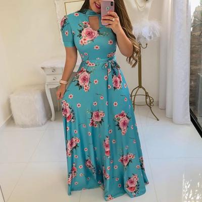 China 2022 Washable Custom Design Print Skirt Ladies Dresses High Line Mini Dress Round Short Chic Neck Sleeve Size A Dresses for sale