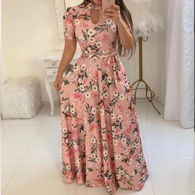 China 2022 new arrivals fashion party washable spaghetti tie dresses for woman floral print pile neck elegant casual dress for sale