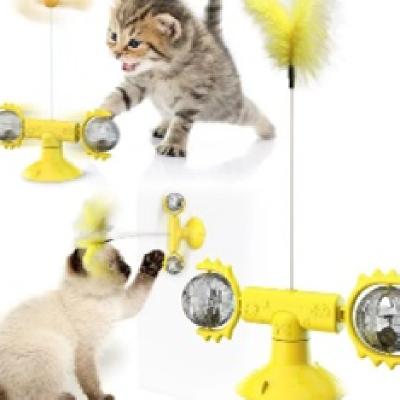 China Pet Cat Puzzle Catnip Ball Toys Viable Interaction With Spinning Windmill Brush Suction To Wall Massage Comb Toys For Cats Accessories for sale