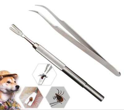 China Stainless Steel Lice Flea Remover Clip Pet Flea Treatment 2 in 1 Tick Removal Tool Set for sale