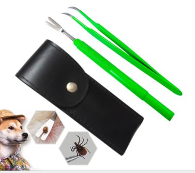 China Stainless Steel Dog Lice Flea Fork Tweezers Cut Pet Flea Treatment 2 in 1 Tick Removal Tool Set for sale