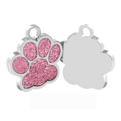 China Stocked Pet ID Tags Personalized Dog Cat Tag Custom Engraved Easy to Read Glitter Cute Paw Pet Tag for sale