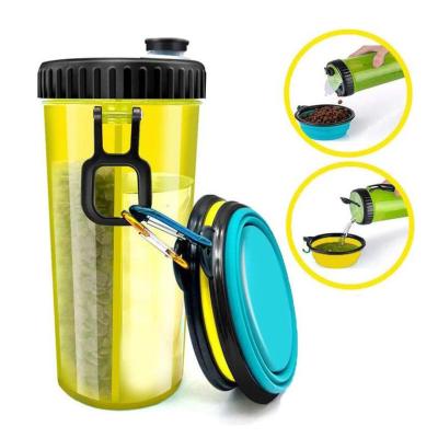 China Wholesale Pet Dog Water Carrier Viable Container Manufacturer Travel Food Outdoor Feeder Drinking 2 IN 1 Dog Water Bottle for sale