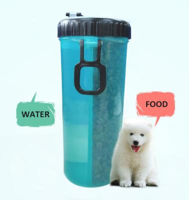 China Viable Outdoor Travel Container Water Bottle Dog Food Carrier Dog Food Walking Feeder Drinking Double Chambered Storage for sale