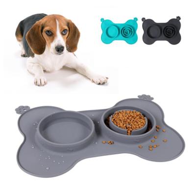 China Eco-friendly 2 in 1 silicone pet bowl, portable double bowl for food and water, collapsible dog bowl for travel and walkining for sale