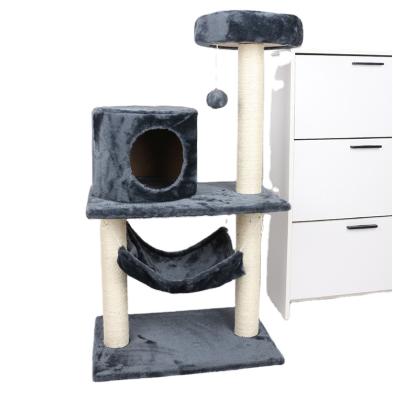 China Sustainable Interactive Toys Large Modern Wood Gray Floor To Ceiling Cat Toy Tower Wood Cat Tree Multilevel for sale