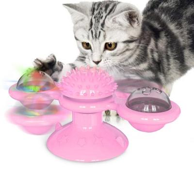 China 2021 Viable Pet Toys For Cats Interactive Puzzle Training Turntable Windmill Scratching Toys Cat Play Game Whirling Toy for sale