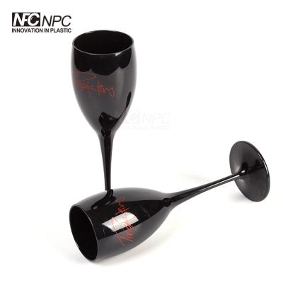 China Personality Customized Acrylic Plastic Black Champagne Flute With Logo Printed for sale