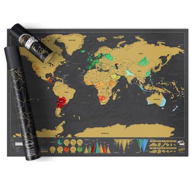 China Eco-friendly Factory Customed Scratch Off Maps PVC Waterproof Decal Material For Travel Tracker Map With Whole World Map for sale