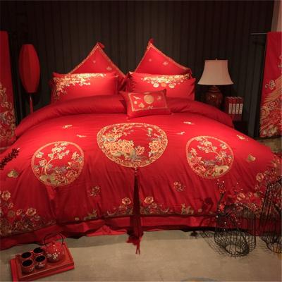 China Nondisposable Chinese High-end Luxury Fancy Red New Year Pillowcase Wedding Embroidery Bedding Sets Embroidery Bedding Sets for sale