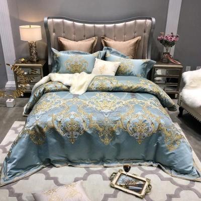 China Nondisposable Luxury Jacquard Cotton Single Flat Sheet 100% Cotton Duvet Cover 6 Piece Embroidery Bedding Set for sale