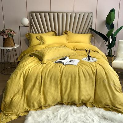 China ODM Nondisposable Summer Four Piece Comforter Cover Sheet Jacquard Multicolor Cooling Luxury Bedding Set Silky for sale