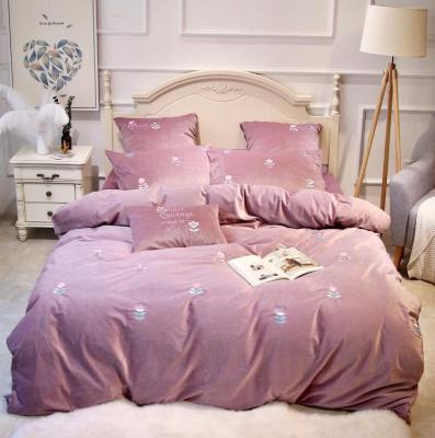 China Teen Girl's Folded Luxury Embroidered Comforter Cover Purple Polyester Brushed Warm Bedding Set Suitable For Winter Wear for sale