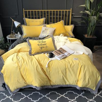 China 7 Pieces Polyester Thickening Fabric Single Warm Comforter Blanket Cute Yellow Winter Bedding Sets Coral Fleece for sale