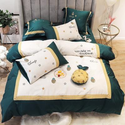 China Embroidery Kids Bedroom Folded Comforter Sets Pineapple Green Bedding Sets Comforter Cover 100% Cotton 60s for sale