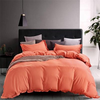 China Nondisposable Thick Solid Color Comforter Cover Two Pillow Case Polyester 3 Piece Bedding Set Sanding With Ruffles for sale