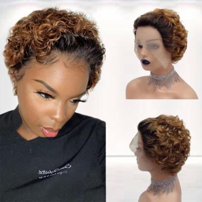 China Jerry Curl Cheap Short Pixie Curly Hair Wigs 1B/30 13x1 For Human Grade Pixie Cut Human Hair Wig Wholesale 10A Colored Women Wig for sale